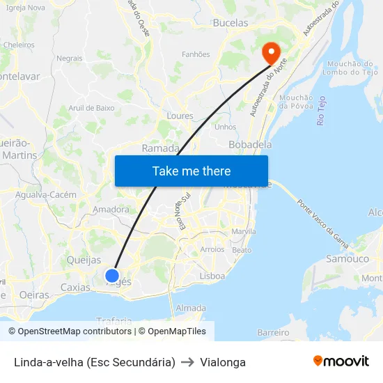 Linda-a-velha (Esc Secundária) to Vialonga map
