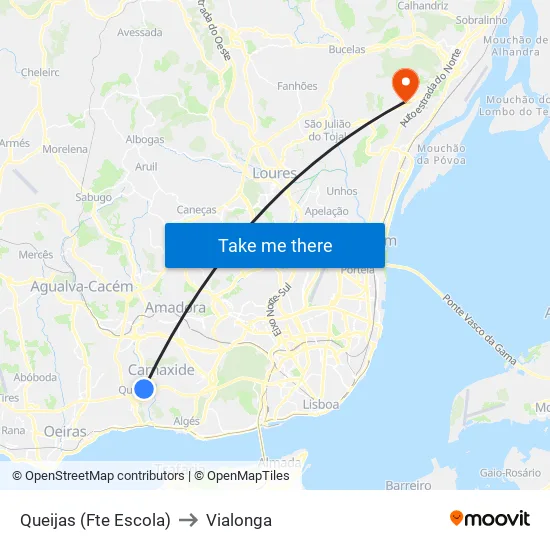 Queijas (Fte Escola) to Vialonga map