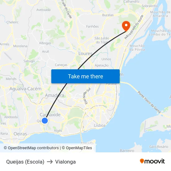 Queijas (Escola) to Vialonga map