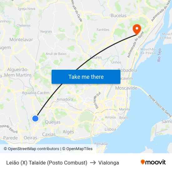 Leião (X) Talaíde (Posto Combust) to Vialonga map