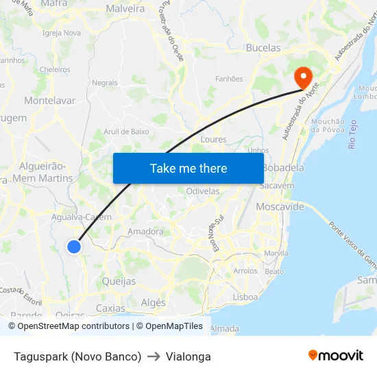 Taguspark (Novo Banco) to Vialonga map