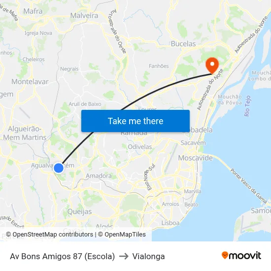 Av Bons Amigos 87 (Escola) to Vialonga map
