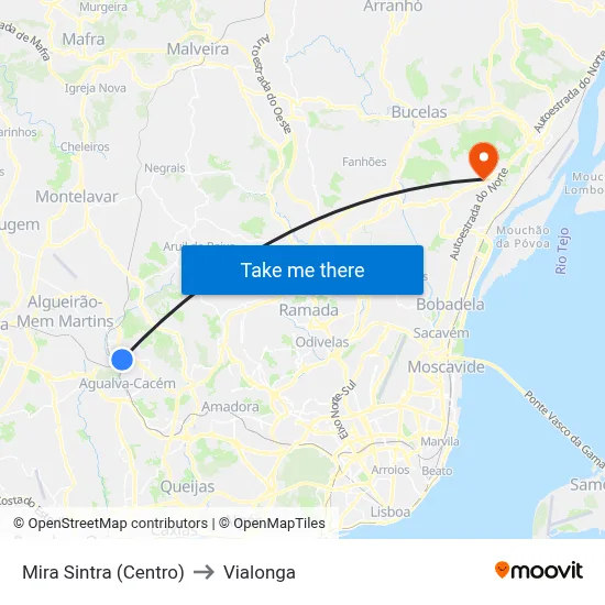 Mira Sintra (Centro) to Vialonga map