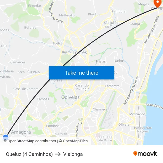 Queluz (4 Caminhos) to Vialonga map