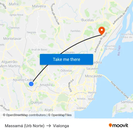 Massamá (Urb Norte) to Vialonga map