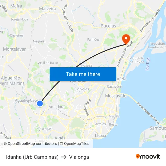 Idanha (Urb Campinas) to Vialonga map