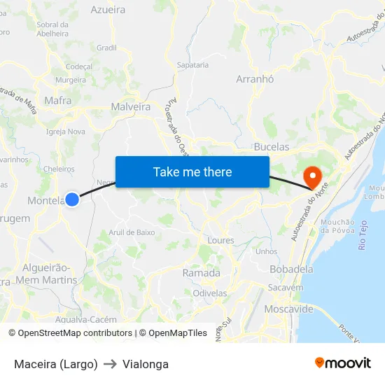 Maceira (Largo) to Vialonga map
