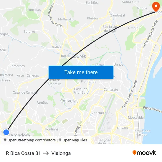 R Bica Costa 31 to Vialonga map