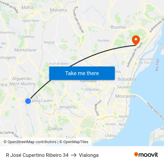 R José Cupertino Ribeiro 34 to Vialonga map