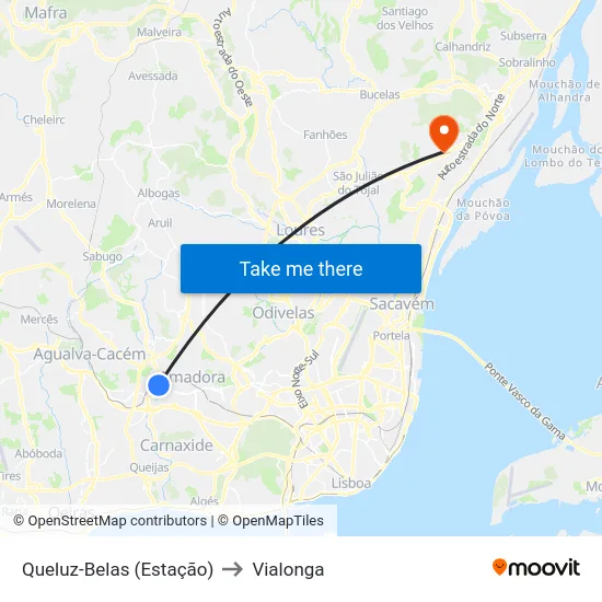 Queluz-Belas (Estação) to Vialonga map