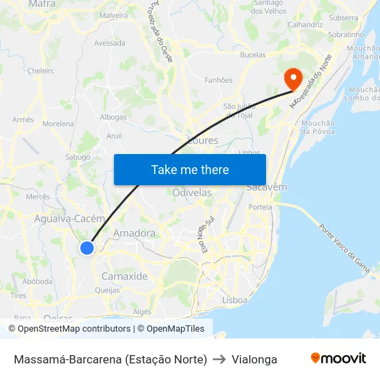 Massamá-Barcarena (Estação Norte) to Vialonga map