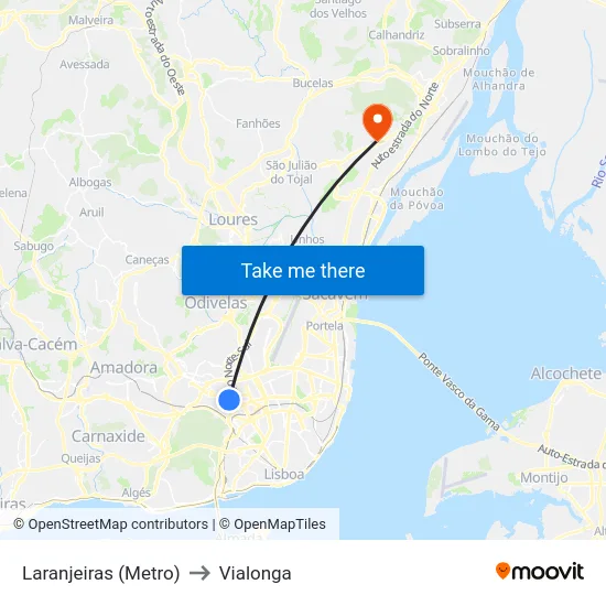 Laranjeiras (Metro) to Vialonga map