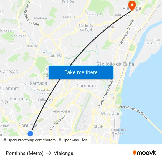 Pontinha (Metro) to Vialonga map