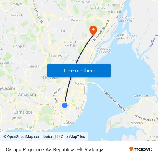 Campo Pequeno - Av. República to Vialonga map