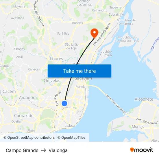 Campo Grande to Vialonga map