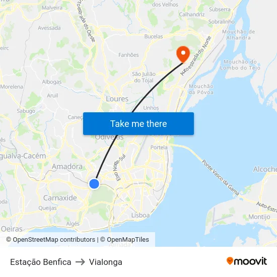 Estação Benfica to Vialonga map