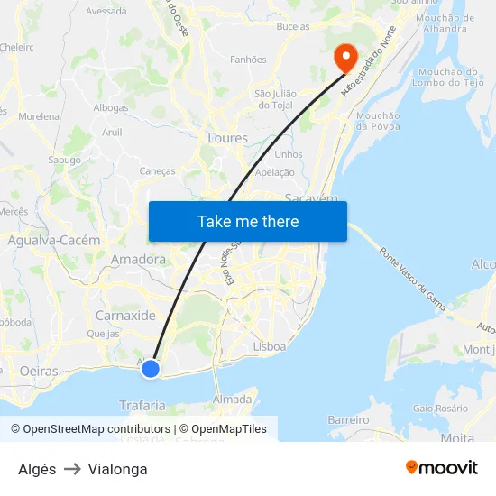 Algés to Vialonga map