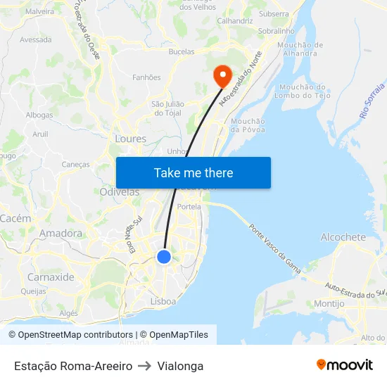 Estação Roma-Areeiro to Vialonga map