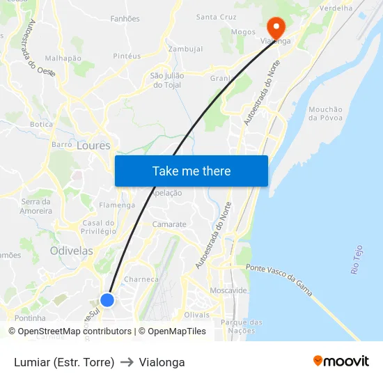 Lumiar (Estr. Torre) to Vialonga map