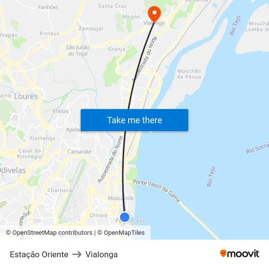 Estação Oriente to Vialonga map