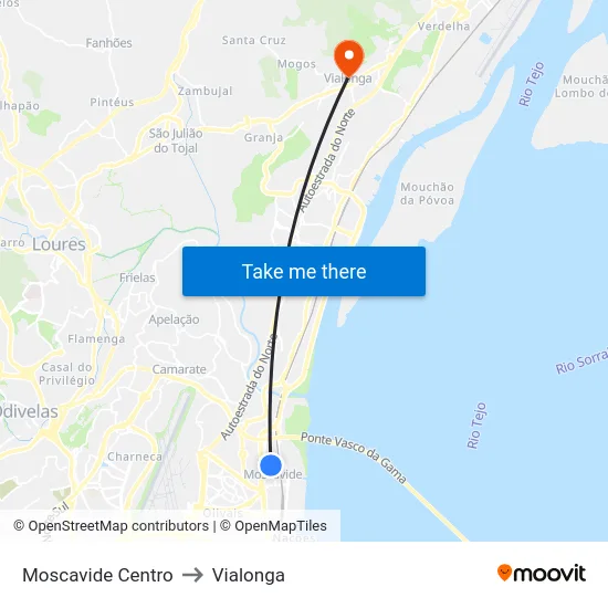 Moscavide Centro to Vialonga map