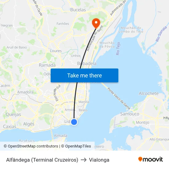 Alfândega (Terminal Cruzeiros) to Vialonga map