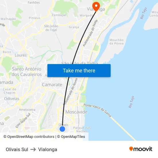 Olivais Sul to Vialonga map