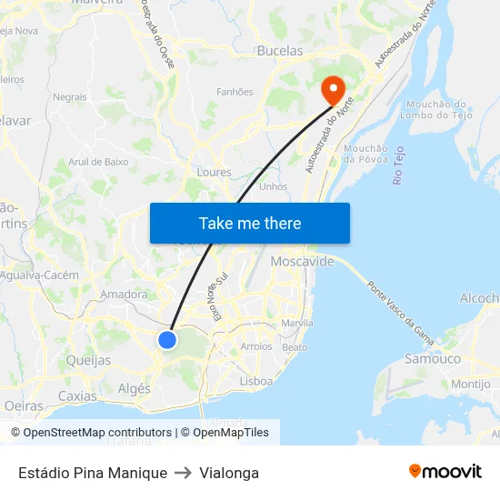 Estádio Pina Manique to Vialonga map
