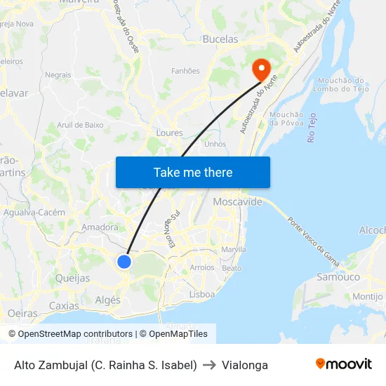 Alto Zambujal (C. Rainha S. Isabel) to Vialonga map
