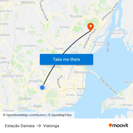 Estação Damaia to Vialonga map