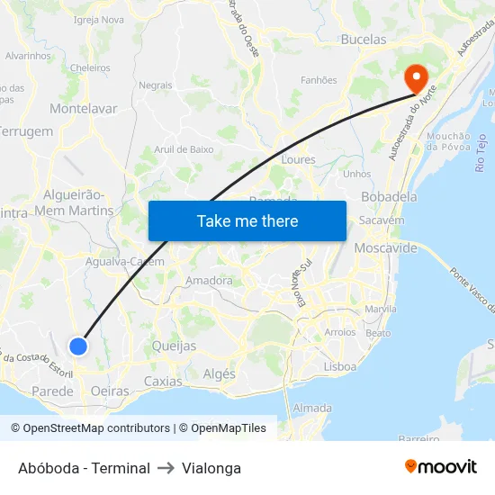 Abóboda - Terminal to Vialonga map