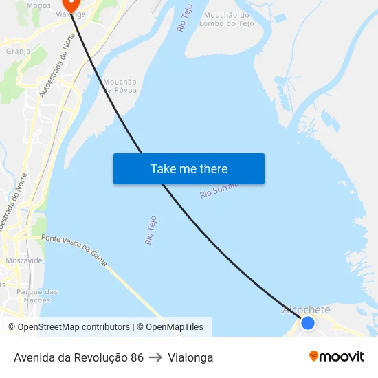 Avenida da Revolução 86 to Vialonga map