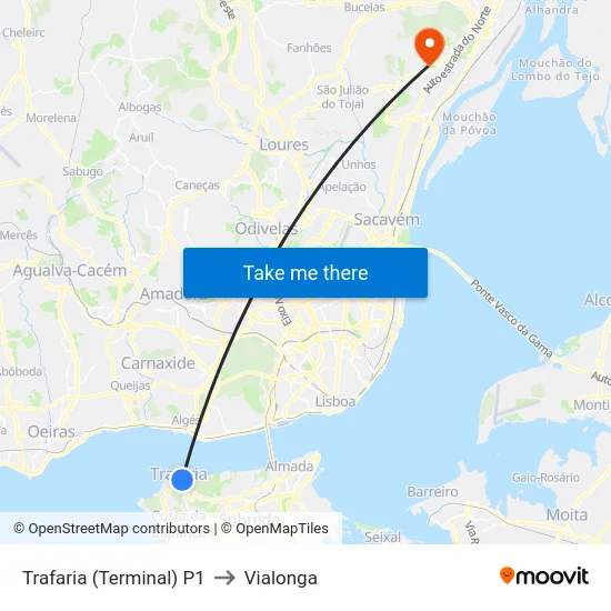 Trafaria (Terminal) P1 to Vialonga map