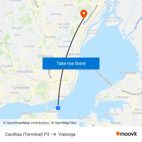 Cacilhas (Terminal) P3 to Vialonga map