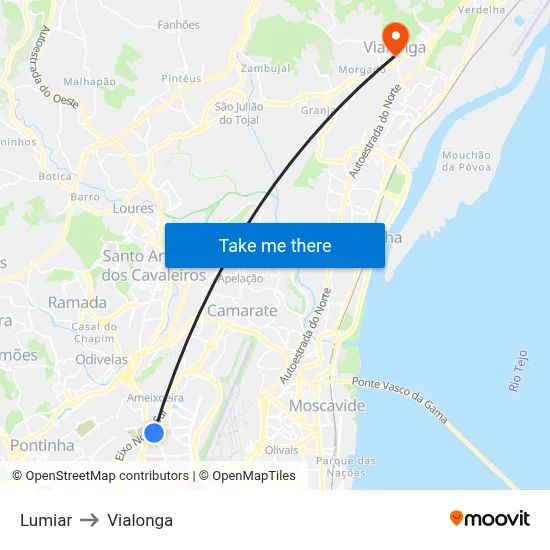 Lumiar to Vialonga map