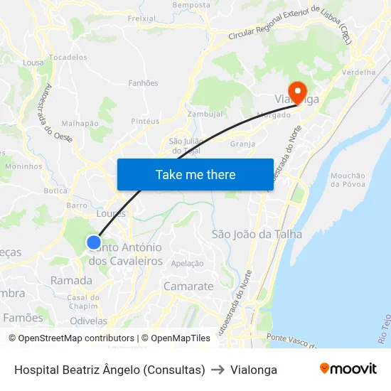 Hospital Beatriz Ângelo (Consultas) to Vialonga map