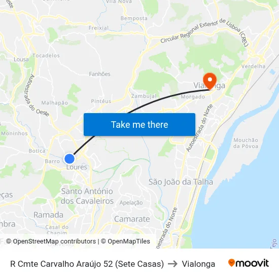 R Cmte Carvalho Araújo 52 (Sete Casas) to Vialonga map