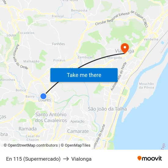 En 115 (Supermercado) to Vialonga map