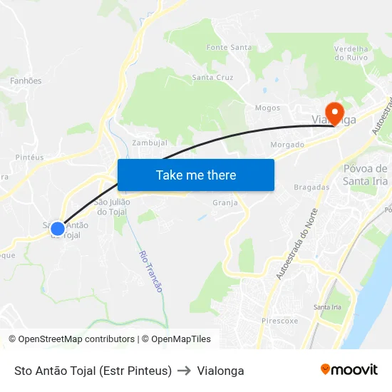 Sto Antão Tojal (Estr Pinteus) to Vialonga map