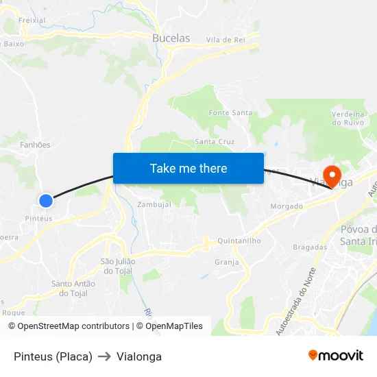 Pinteus (Placa) to Vialonga map