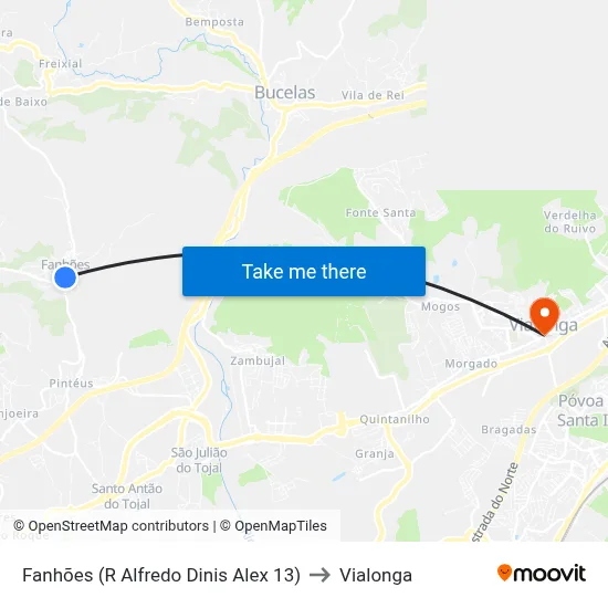 Fanhões (R Alfredo Dinis Alex 13) to Vialonga map