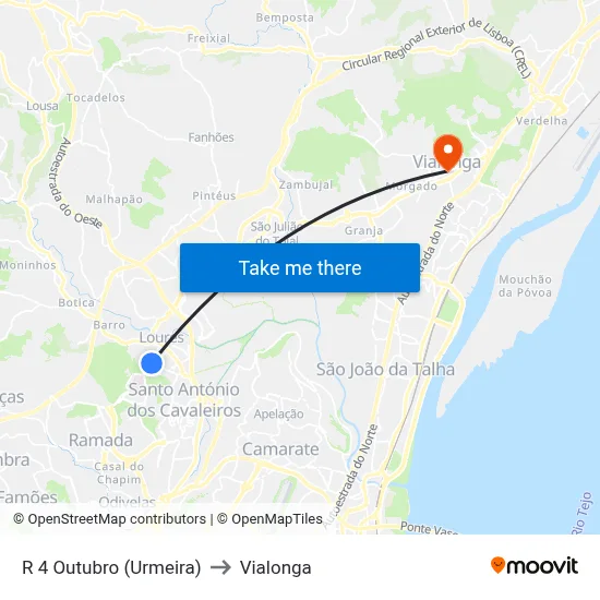 R 4 Outubro (Urmeira) to Vialonga map