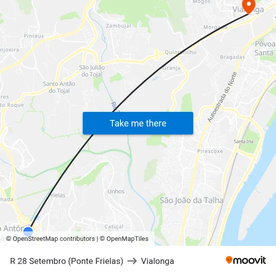 R 28 Setembro (Ponte Frielas) to Vialonga map