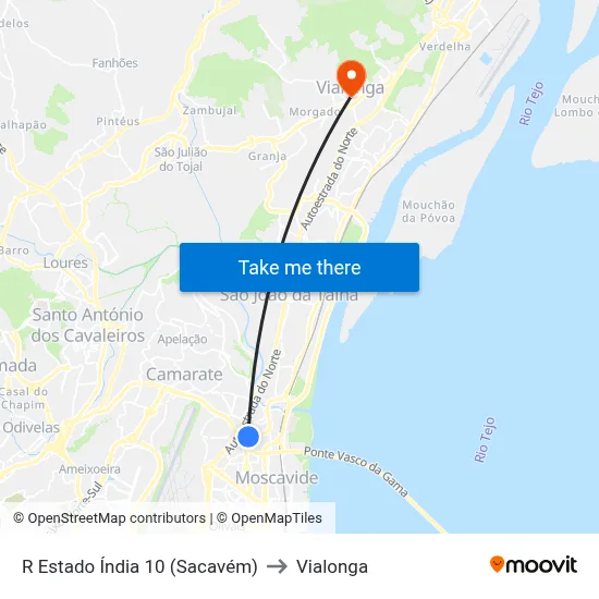 R Estado Índia 10 (Sacavém) to Vialonga map