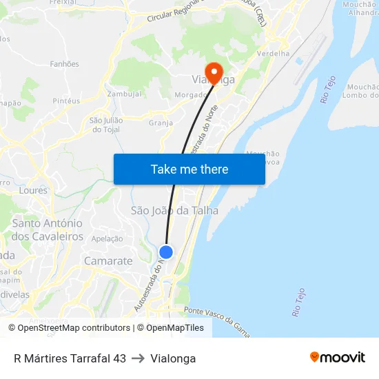 R Mártires Tarrafal 43 to Vialonga map