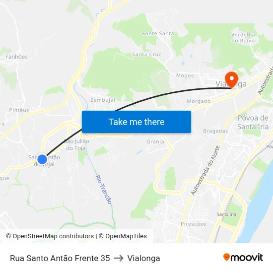 Rua Santo Antão Frente 35 to Vialonga map