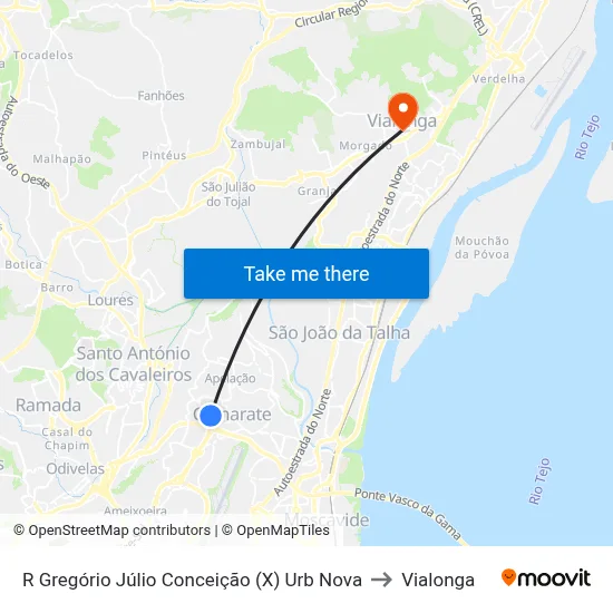 R Gregório Júlio Conceição (X) Urb Nova to Vialonga map