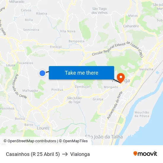 Casainhos (R 25 Abril 5) to Vialonga map