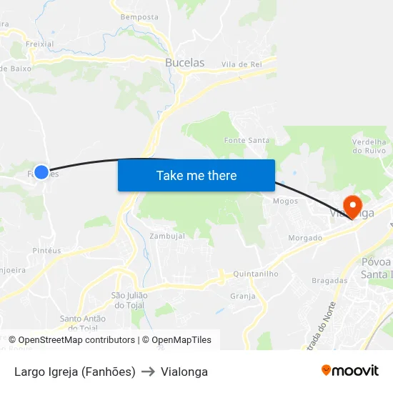 Largo Igreja (Fanhões) to Vialonga map