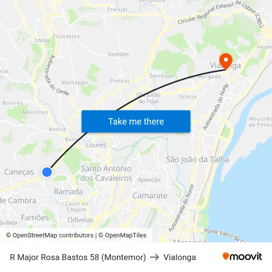 R Major Rosa Bastos 58 (Montemor) to Vialonga map